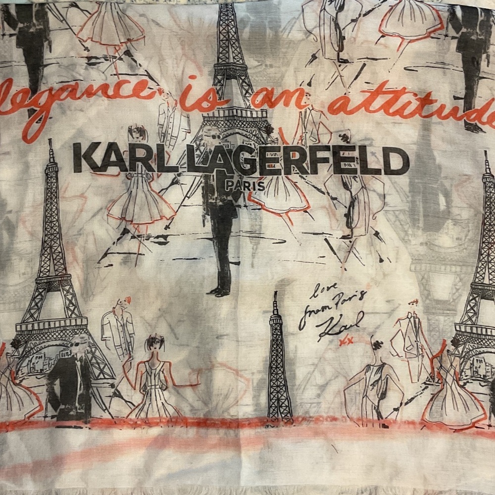 Karl Lagerfeld Paris Eiffel Tower Scarf with Red and Black Accents NWT